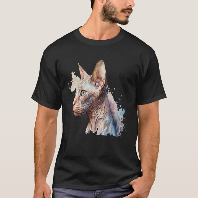 Camiseta Beautiful Watercolor Sphynx cat Portrait (Anverso)