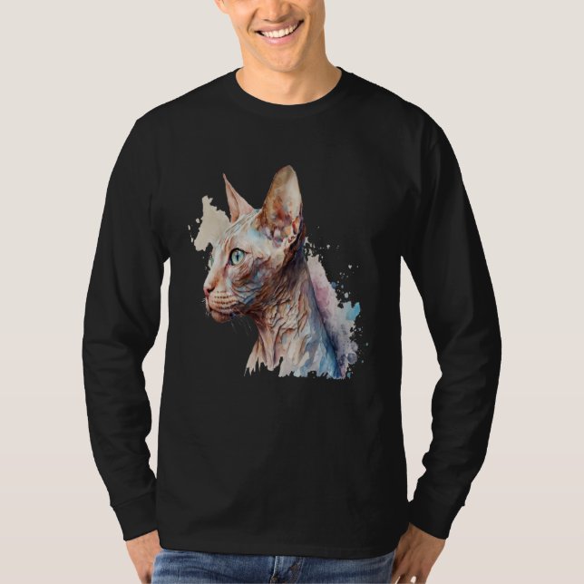 Camiseta Beautiful Watercolor Sphynx cat Portrait (Anverso)