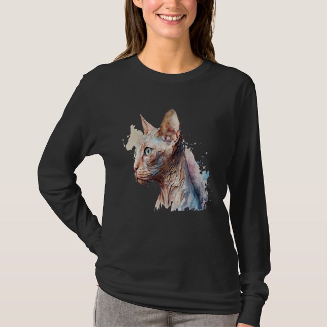 Camiseta Beautiful Watercolor Sphynx cat Portrait (Anverso)