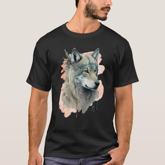 Camiseta Beautiful Wolf Portrait Bohemian Watercolor Wolves (Anverso)