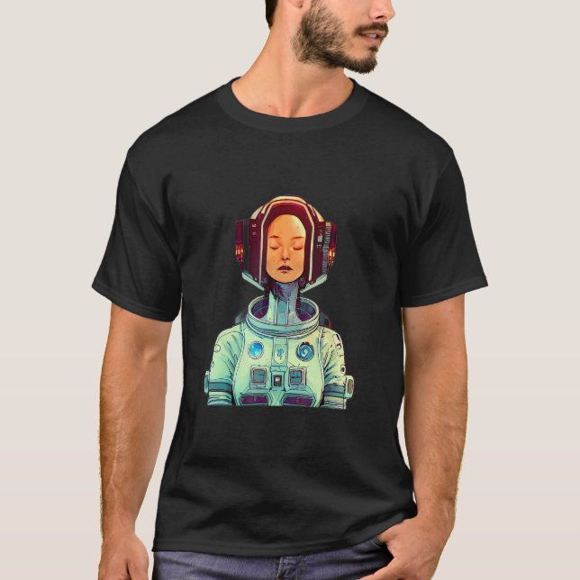 Camiseta Beautiful Woman In A Cyberpunk Space Suit Dreamy 1 (Anverso)