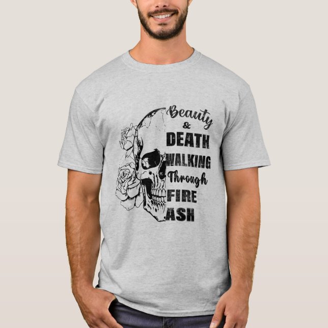 Camiseta 👉 "Beauty & Death - Skull Rose Grunge T-Shirt" (Anverso)