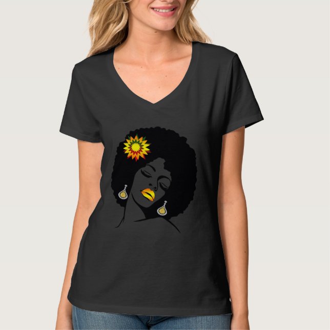 Camiseta Beauty Lips Flower Black Girl Magic Afro Diva  Mel (Anverso)