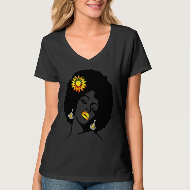 Camiseta Beauty Lips Flower Black Girl Magic Afro Diva  Mel (Anverso)