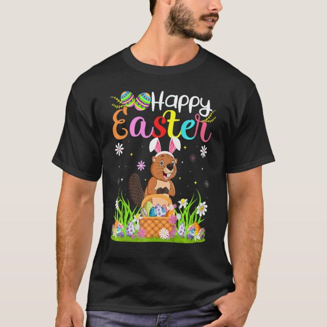 Camiseta Beaver Bunny Egg Huner Beaver Happy Easter (Anverso)