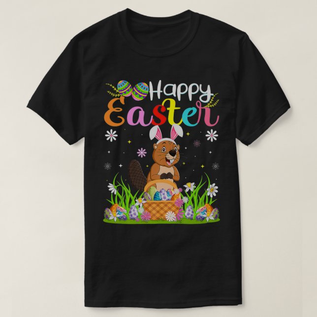 Camiseta Beaver Bunny Egg Huning Funny Beaver Feliz Pascua (Diseño del anverso)