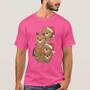 Camiseta Beaver Christmasree Navidades Animals Beaver famil