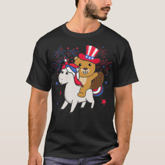 Camiseta Beaver With Unicorn For Fourth Of July Fireworks F