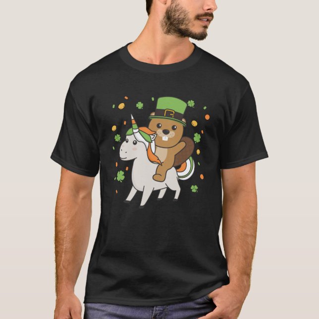 Camiseta Beaver with Unicorn St Patrick s Day Ireland Bebe (Anverso)