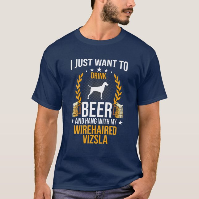 Camiseta Beba Cerveza Y Coloca Con Mi Perro Vizsla Con Cabo (Anverso)