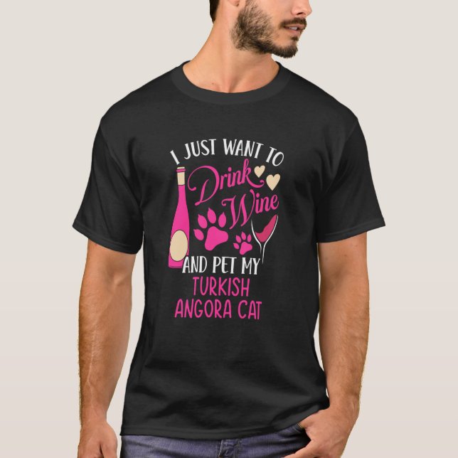 Camiseta Beba vino y Mascota mi gato angora turco mamá H (Anverso)