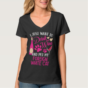 Camiseta Beba vino y Mascota mi gato blanco extranjero mamá