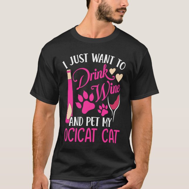 Camiseta Beba vino y Mascota mi gato mascota gato córame (Anverso)
