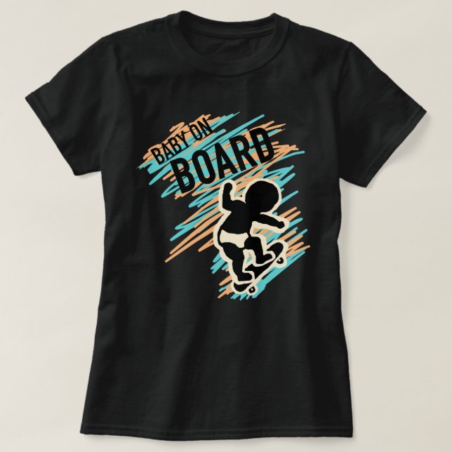 Camiseta Bebé a bordo Skateboard Maternity Tee Shirt Funny (Diseño del anverso)