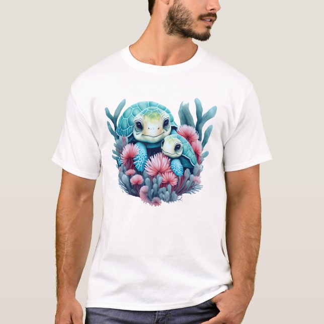 Camiseta Bebé Adorable y tortugas adultas en el hábitat nat (Anverso)