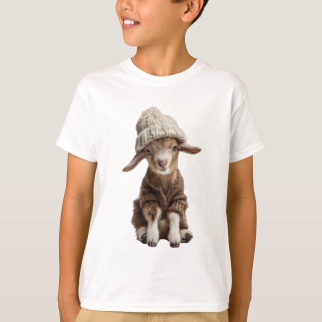 Camiseta Bebé Cabra Gorro de Lana Niños (Anverso)