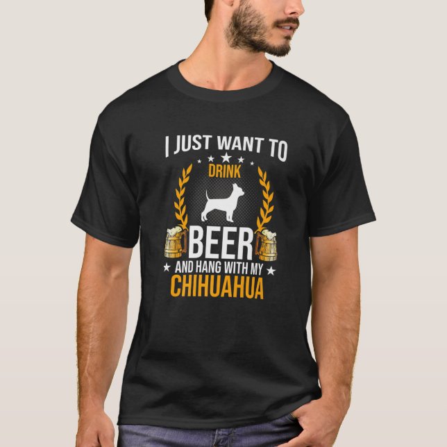 Camiseta Bebe Cerveza Y Colga Con Mi Amante Perro Chihuahua (Anverso)