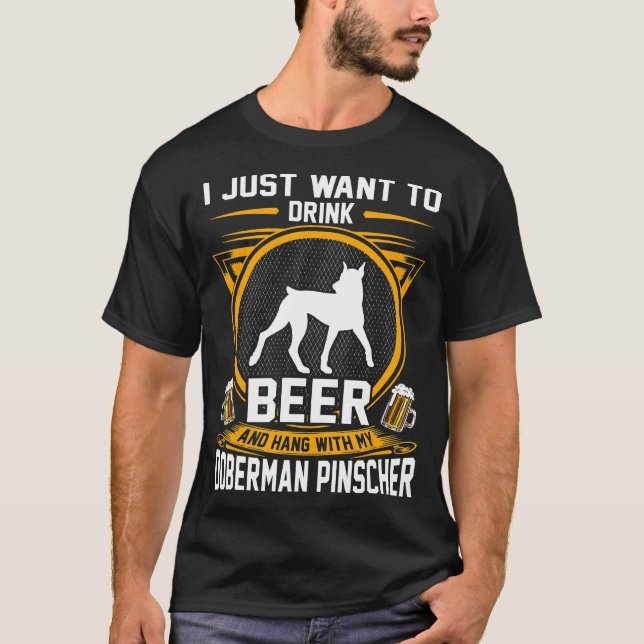 Camiseta Bebe Cerveza Y Coloca Con Mi Perro Doberman Pinsch (Anverso)