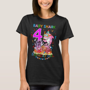 Camiseta Bebé Chica de cumpleaños de tiburón de 4 años