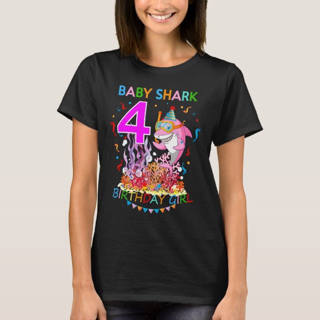 Camiseta Bebé Chica de cumpleaños de tiburón de 4 años (Anverso)