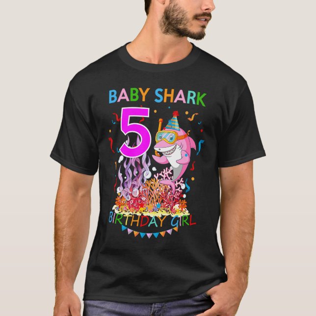Camiseta Bebé Chica de cumpleaños de tiburón de 5 años (Anverso)