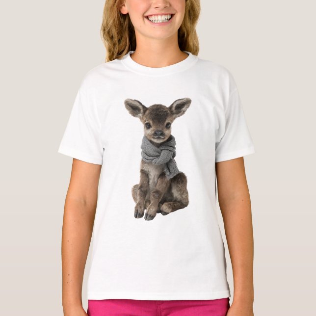 Camiseta Bebé Corzo con Bufanda Gris Niños (Anverso)