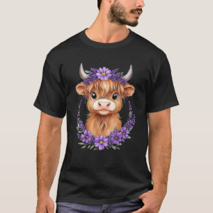 Camiseta Bebé de vaca Highland en Escocia con flores morada