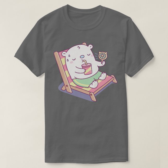 Camiseta Bebé dulce, oso polar en la silla de playa (Diseño del anverso)