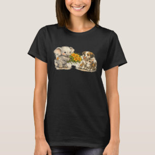 Camiseta Bebé elefante lindo dando flores de calabaza a un 