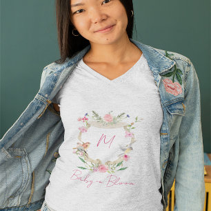 Camiseta Bebé En Escudo Floral En Bloom Monograma Rosa