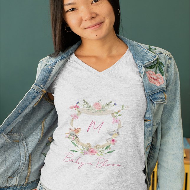 Camiseta Bebé En Escudo Floral En Bloom Monograma Rosa (Subido por el creador)