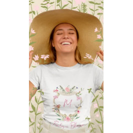 Camiseta Bebé En Escudo Floral En Bloom Monograma Rosa