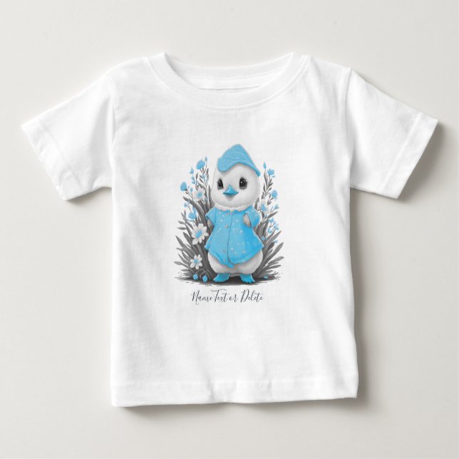 Camiseta bebé Flores Azules Pato Acuarela (Anverso)