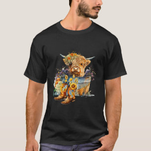 Camiseta Bebé florido Highland Cow Cowboy Boots Western Far