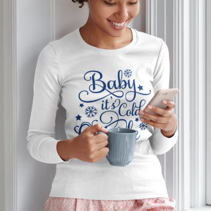 Camiseta Bebé hace frío afuera Mujer Blanca Navy