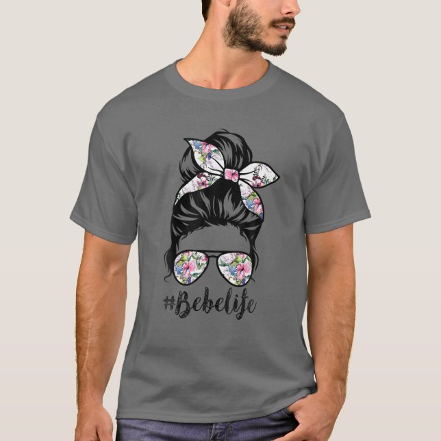 Camiseta Bebe Life Messy Hair Bun Floral Día de la Madre (Anverso)