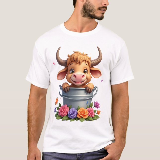 Camiseta Bebé lindo de vaca de las Highlands con flores Ter (Anverso)