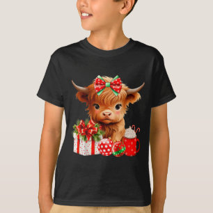 Camiseta Bebé lindo de vaca Highland Feliz Navidad Granjero