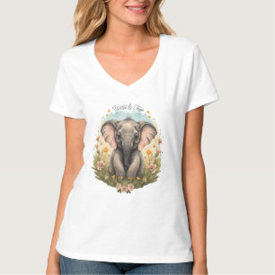 Camiseta Bebé lindo Elefante Calf Flor silvestre Wanderlust