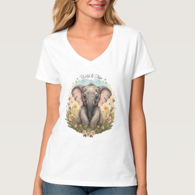 Camiseta Bebé lindo Elefante Calf Flor silvestre Wanderlust (Anverso)