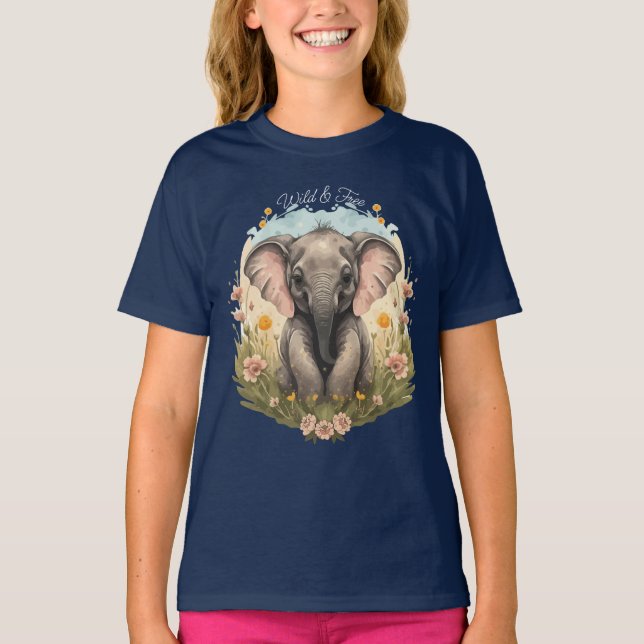 Camiseta Bebé lindo Elefante Calf Flor silvestre Wanderlust (Anverso)