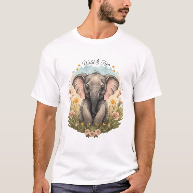Camiseta Bebé lindo Elefante Calf Flor silvestre Wanderlust (Anverso)