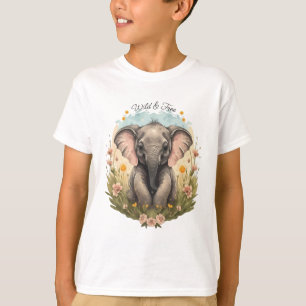 Camiseta Bebé lindo Elefante Calf Flor silvestre Wanderlust
