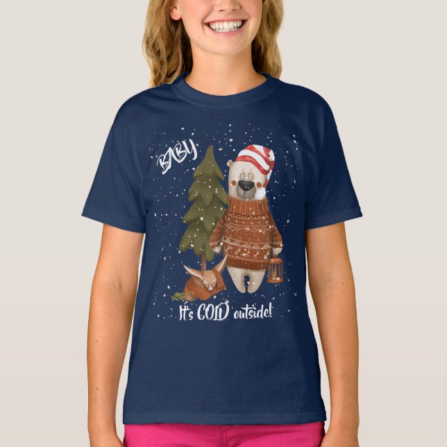 Camiseta Bebé lindo, está frío fuera del oso y Fox (Anverso)
