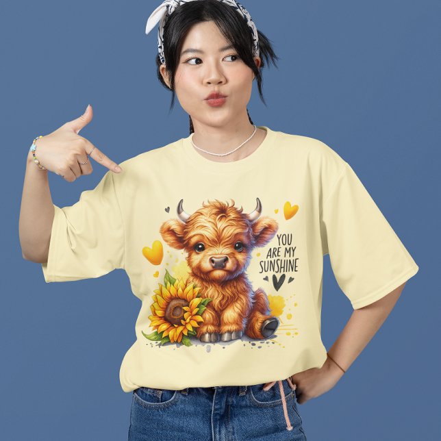 Camiseta Bebé lindo Highland Vaca y Sol Occidental Girasol (Subido por el creador)