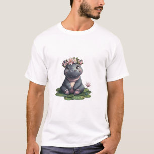 Camiseta Bebé lindo Hippo Moo Deng Lily Pad Mujeres Chicas 