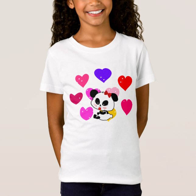 Camiseta Bebé lindo Niña Panda arcoíris corazones de amor (Anverso)