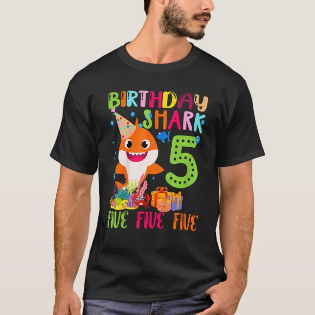 Camiseta Bebé lindo tiburón 5 años Chica de cumpleaños 5 añ (Anverso)