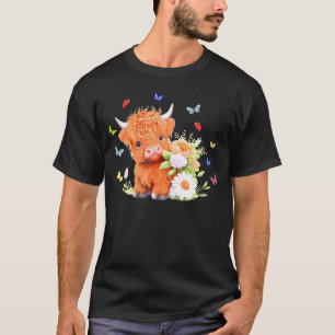 Camiseta Bebé lindo Vaca Highland con flores Animal Calf Sp