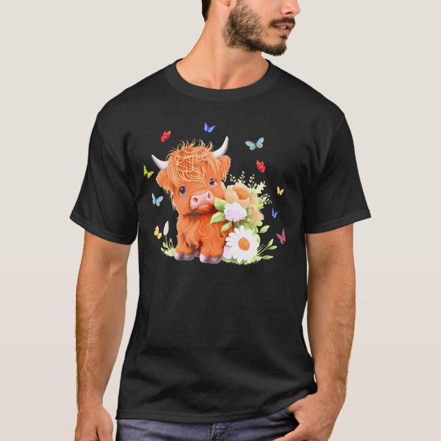 Camiseta Bebé lindo Vaca Highland con flores Animal Calf Sp (Anverso)
